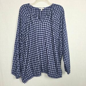 Maurices Gingham Blouse 3X Blue V-Neck